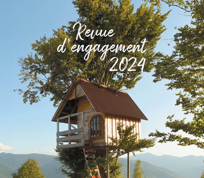 Couverture du PDF de la Revue d'engagement 2024 (cabane dans les arbres)